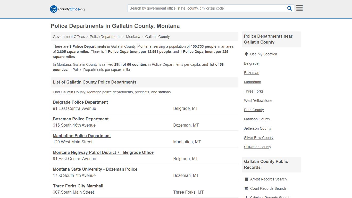 Police Departments - Gallatin County, MT (Arrest Records & Police Logs)